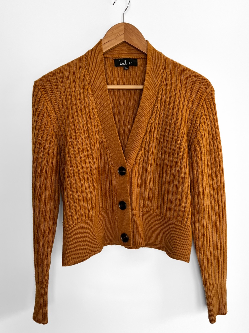 Lulu's Golden Mustard Ribbed Button-Front Cardigan - Picture 4 of 9